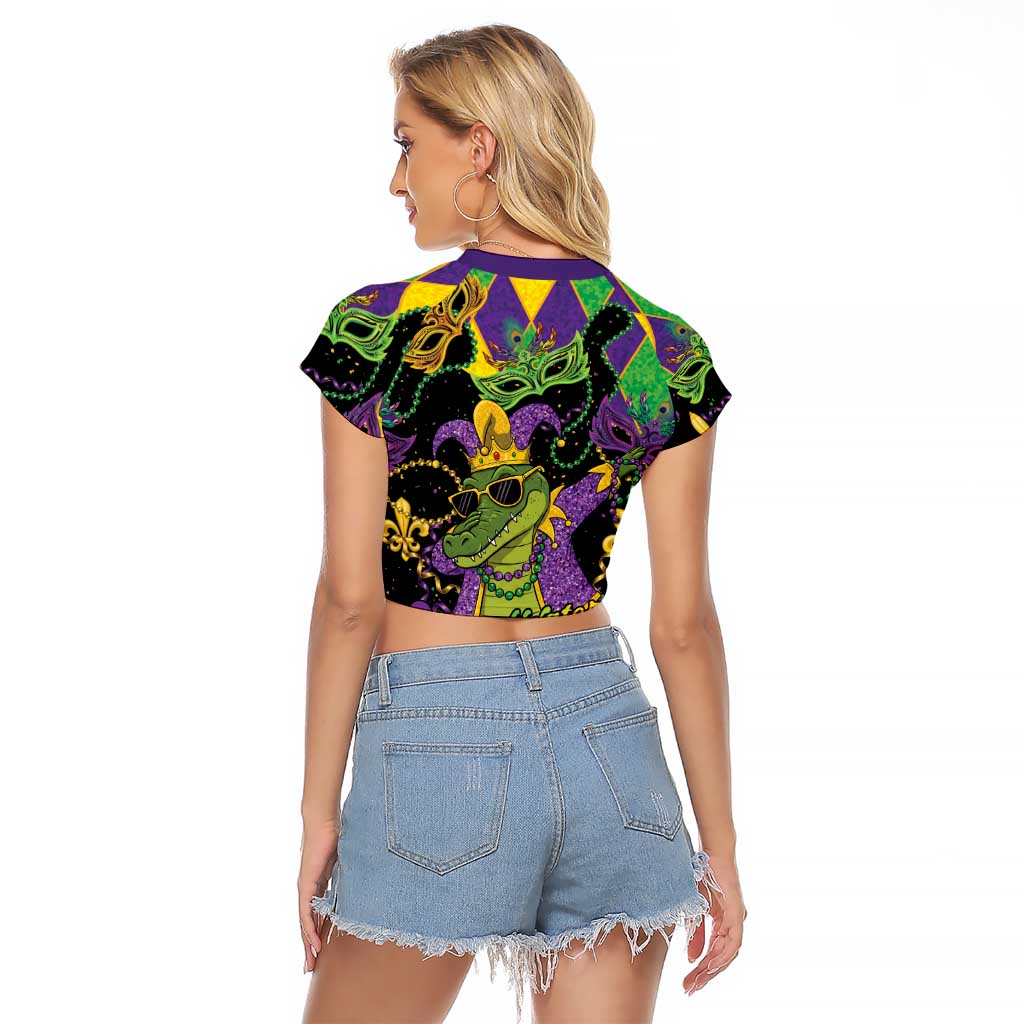 Mardi Gras Alligator Raglan Cropped T Shirt Mardigator On Tuesdays We Wear Beads - Wonder Print Shop