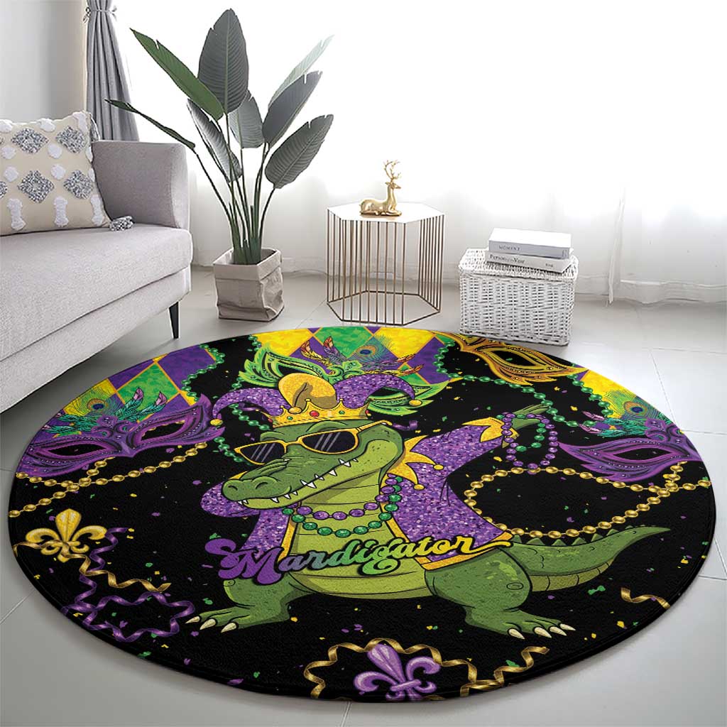 Mardi Gras Alligator Round Carpet Mardigator On Tuesdays We Wear Beads - Wonder Print Shop
