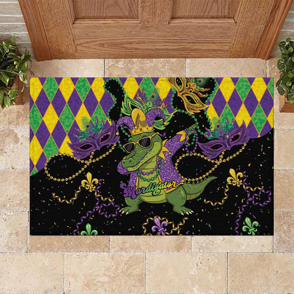 Mardi Gras Alligator Rubber Doormat Mardigator On Tuesdays We Wear Beads - Wonder Print Shop