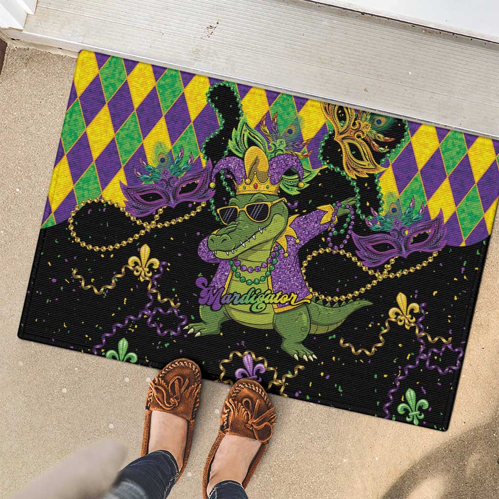 Mardi Gras Alligator Rubber Doormat Mardigator On Tuesdays We Wear Beads - Wonder Print Shop
