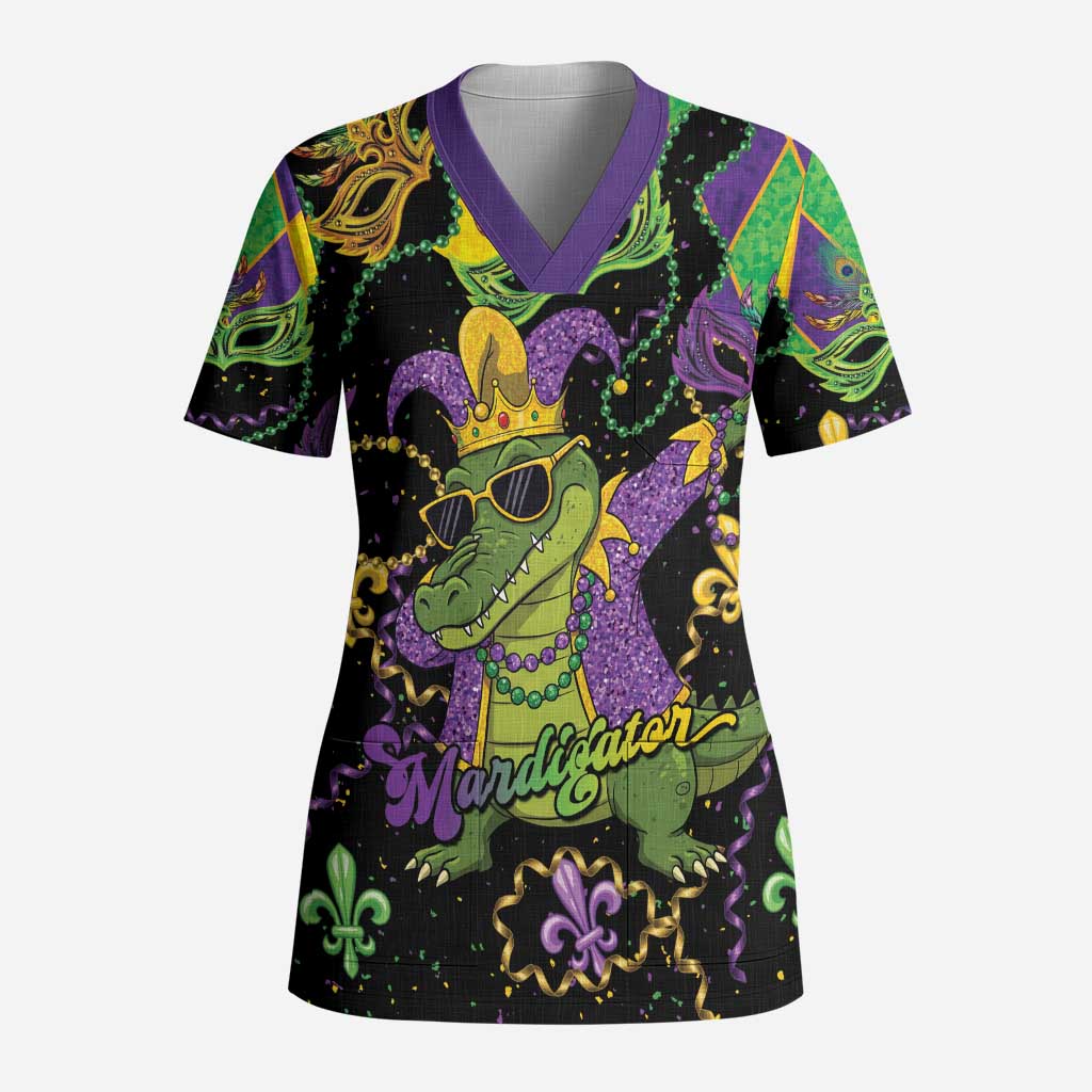 Mardi Gras Alligator Scrub Top Mardigator On Tuesdays We Wear Beads - Wonder Print Shop