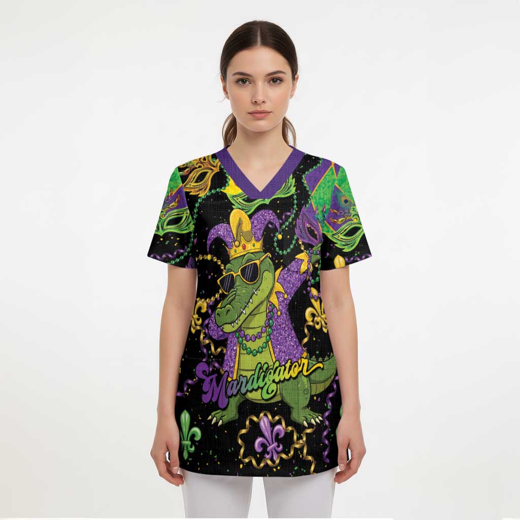 Mardi Gras Alligator Scrub Top Mardigator On Tuesdays We Wear Beads - Wonder Print Shop