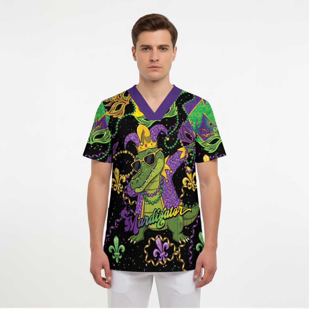 Mardi Gras Alligator Scrub Top Mardigator On Tuesdays We Wear Beads - Wonder Print Shop