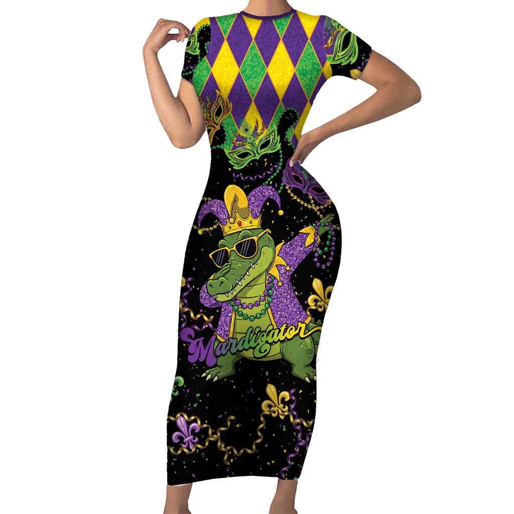Mardi Gras Alligator Short Sleeve Bodycon Dress Mardigator On Tuesdays We Wear Beads - Wonder Print Shop