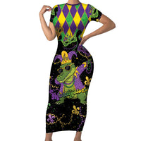 Mardi Gras Alligator Short Sleeve Bodycon Dress Mardigator On Tuesdays We Wear Beads - Wonder Print Shop