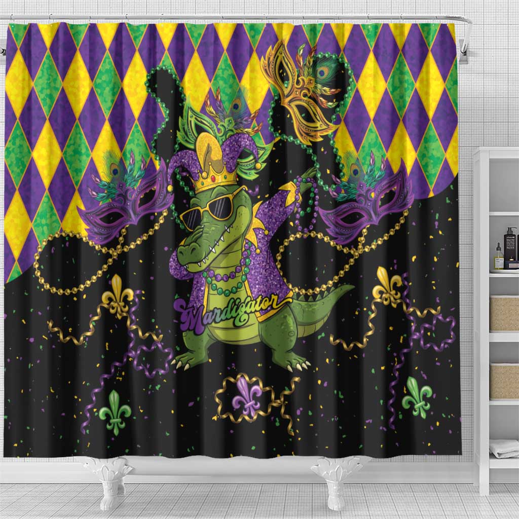 Mardi Gras Alligator Shower Curtain Mardigator On Tuesdays We Wear Beads - Wonder Print Shop
