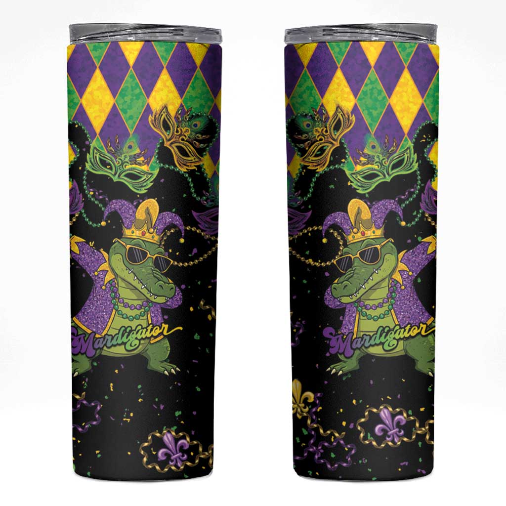 Mardi Gras Alligator Skinny Tumbler Mardigator On Tuesdays We Wear Beads - Wonder Print Shop