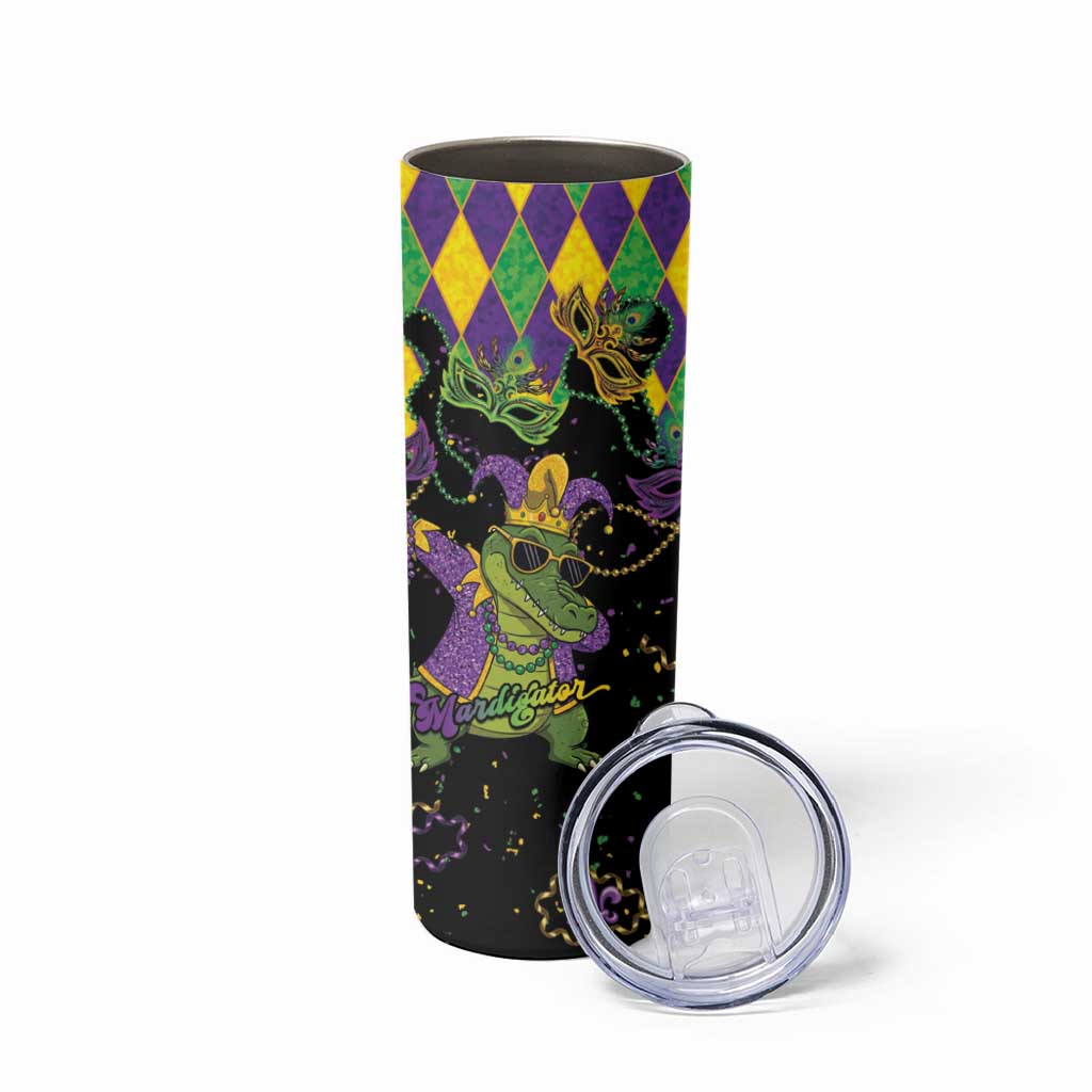 Mardi Gras Alligator Skinny Tumbler Mardigator On Tuesdays We Wear Beads - Wonder Print Shop