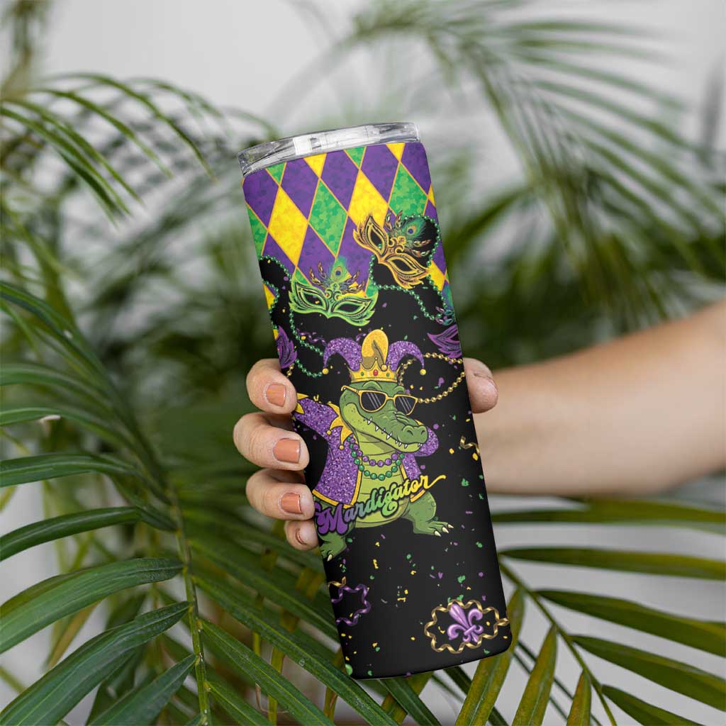 Mardi Gras Alligator Skinny Tumbler Mardigator On Tuesdays We Wear Beads - Wonder Print Shop