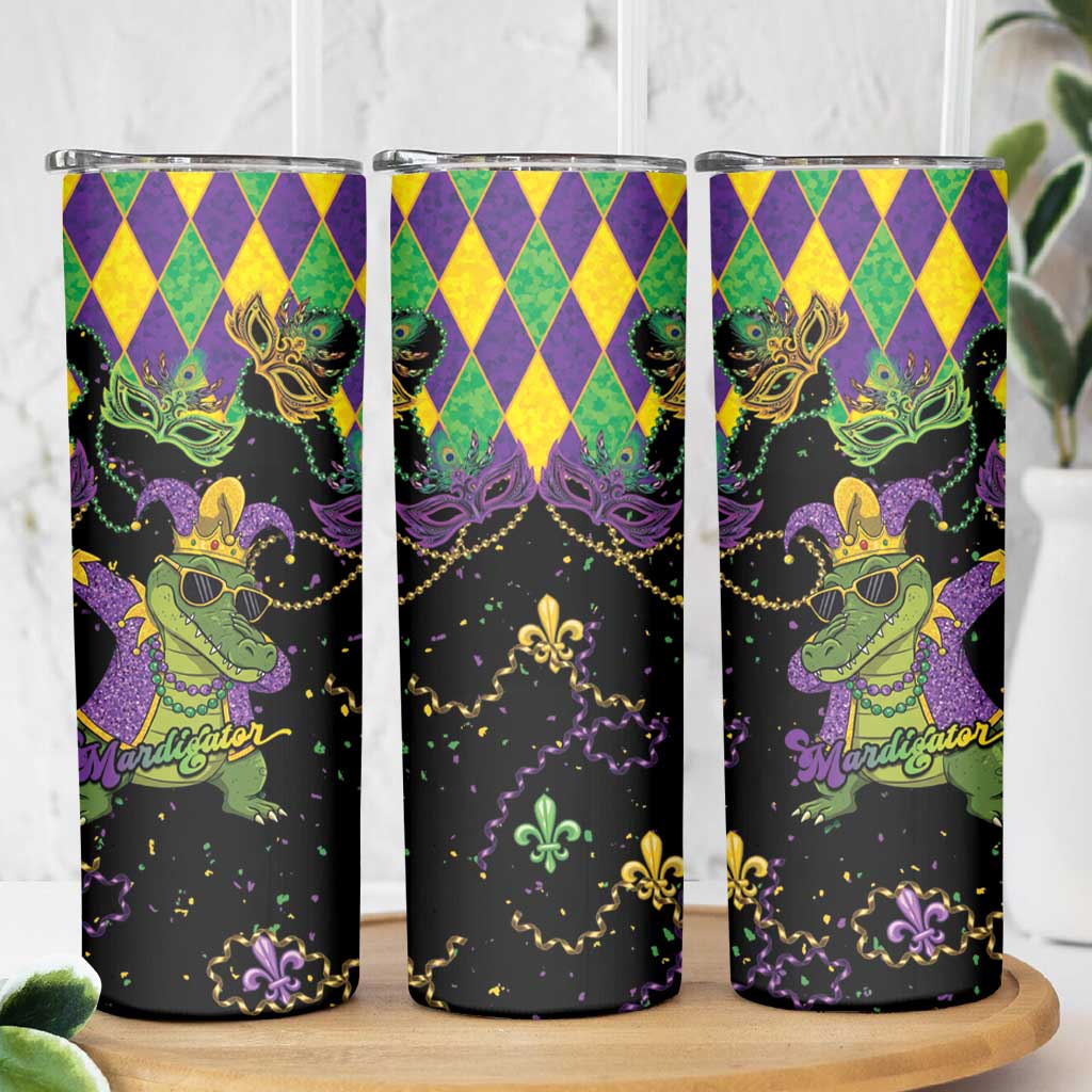 Mardi Gras Alligator Skinny Tumbler Mardigator On Tuesdays We Wear Beads - Wonder Print Shop