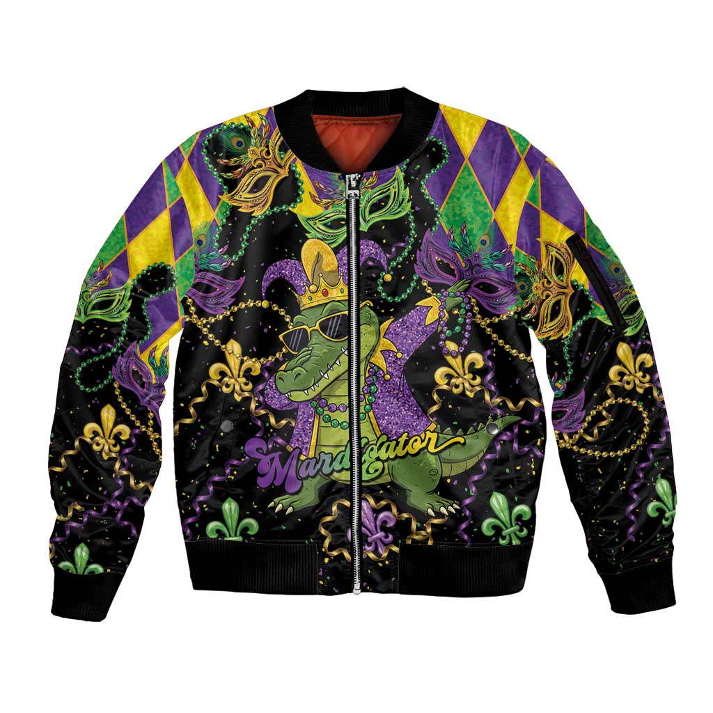 Mardi Gras Alligator Sleeve Zip Bomber Jacket Mardigator On Tuesdays We Wear Beads - Wonder Print Shop