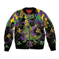 Mardi Gras Alligator Sleeve Zip Bomber Jacket Mardigator On Tuesdays We Wear Beads - Wonder Print Shop