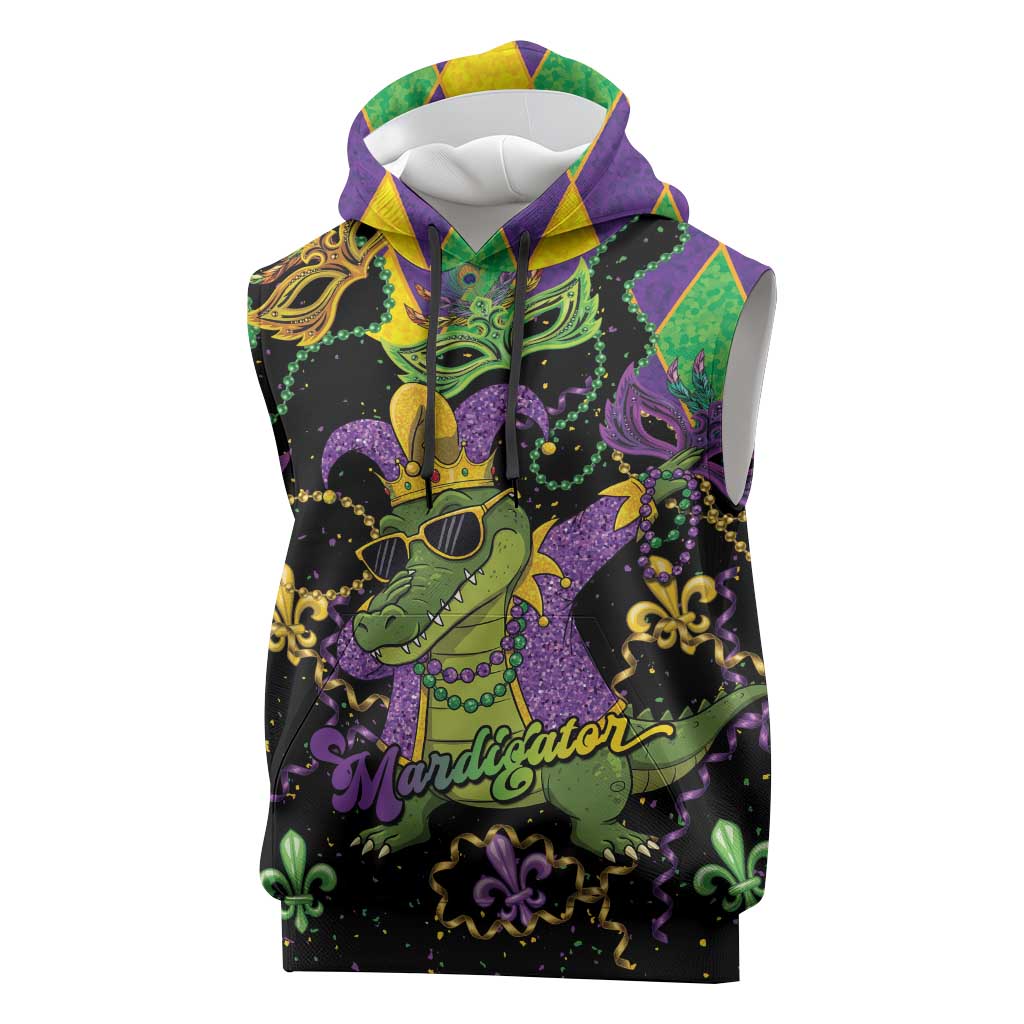 Mardi Gras Alligator Sleeveless Hoodie Mardigator On Tuesdays We Wear Beads - Wonder Print Shop
