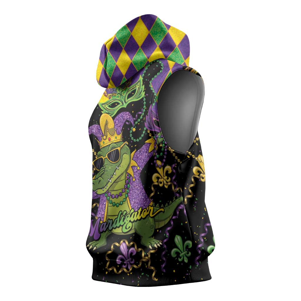 Mardi Gras Alligator Sleeveless Hoodie Mardigator On Tuesdays We Wear Beads - Wonder Print Shop