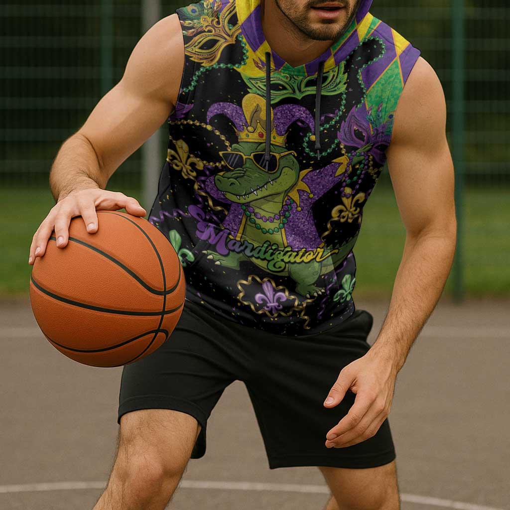 Mardi Gras Alligator Sleeveless Hoodie Mardigator On Tuesdays We Wear Beads - Wonder Print Shop