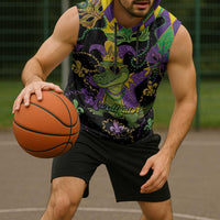 Mardi Gras Alligator Sleeveless Hoodie Mardigator On Tuesdays We Wear Beads - Wonder Print Shop