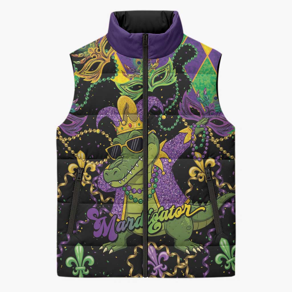 Mardi Gras Alligator Sleeveless Puffer Jacket Mardigator On Tuesdays We Wear Beads - Wonder Print Shop