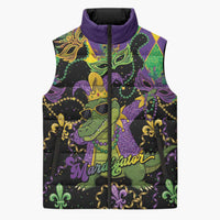Mardi Gras Alligator Sleeveless Puffer Jacket Mardigator On Tuesdays We Wear Beads - Wonder Print Shop