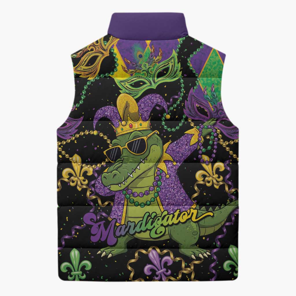 Mardi Gras Alligator Sleeveless Puffer Jacket Mardigator On Tuesdays We Wear Beads - Wonder Print Shop