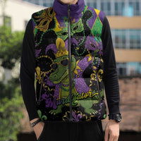 Mardi Gras Alligator Sleeveless Puffer Jacket Mardigator On Tuesdays We Wear Beads - Wonder Print Shop