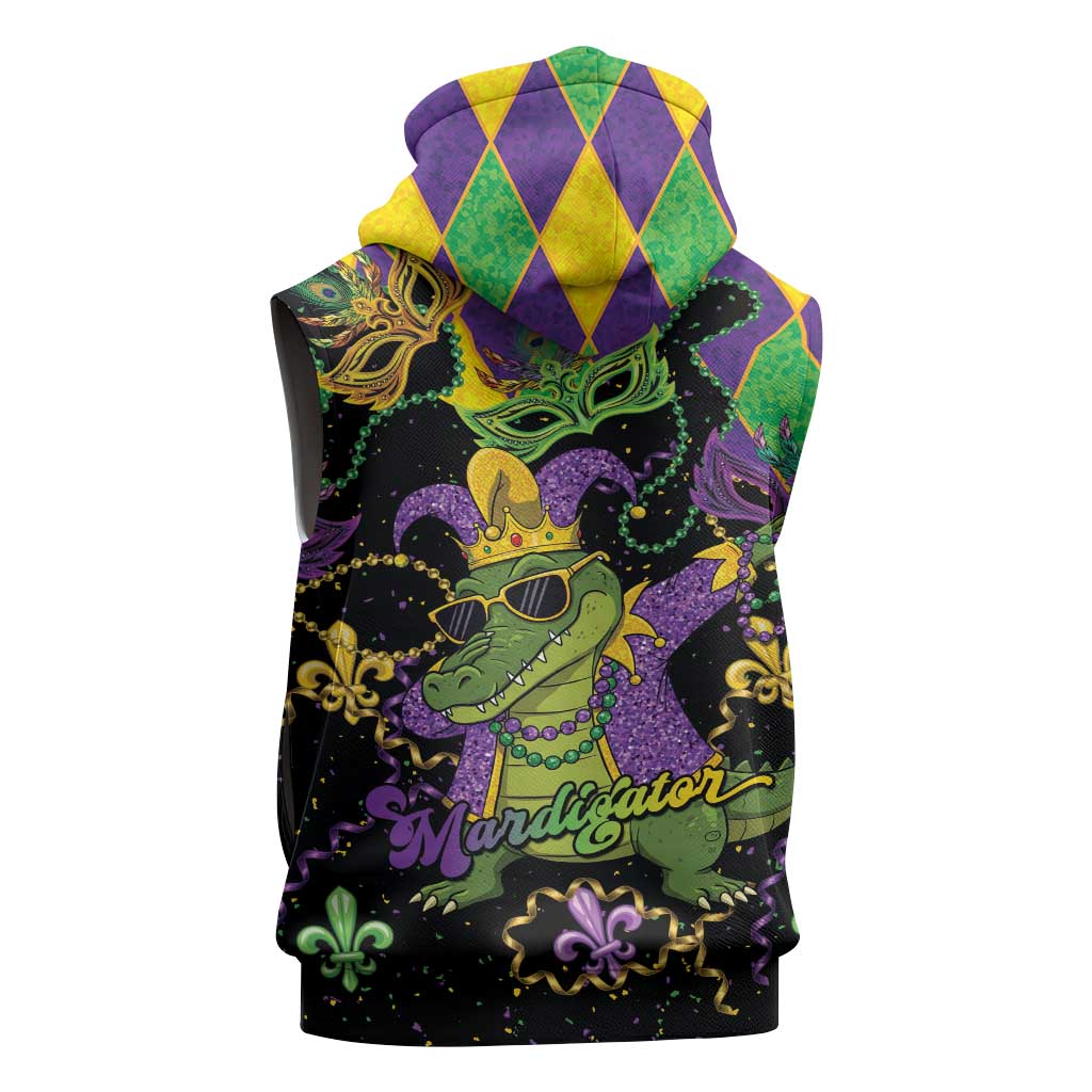 Mardi Gras Alligator Sleeveless Zip Hoodie Mardigator On Tuesdays We Wear Beads - Wonder Print Shop