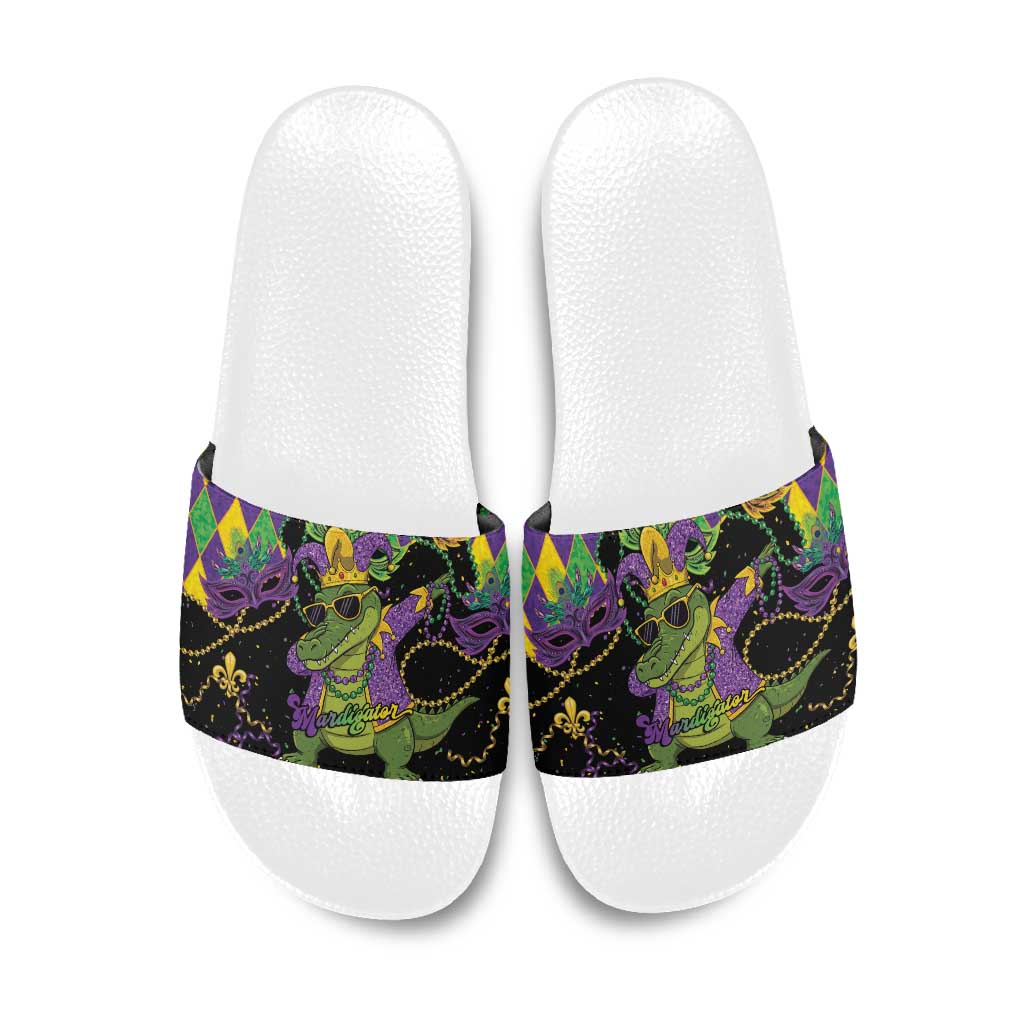 Mardi Gras Alligator Slide Sandals Mardigator On Tuesdays We Wear Beads - Wonder Print Shop
