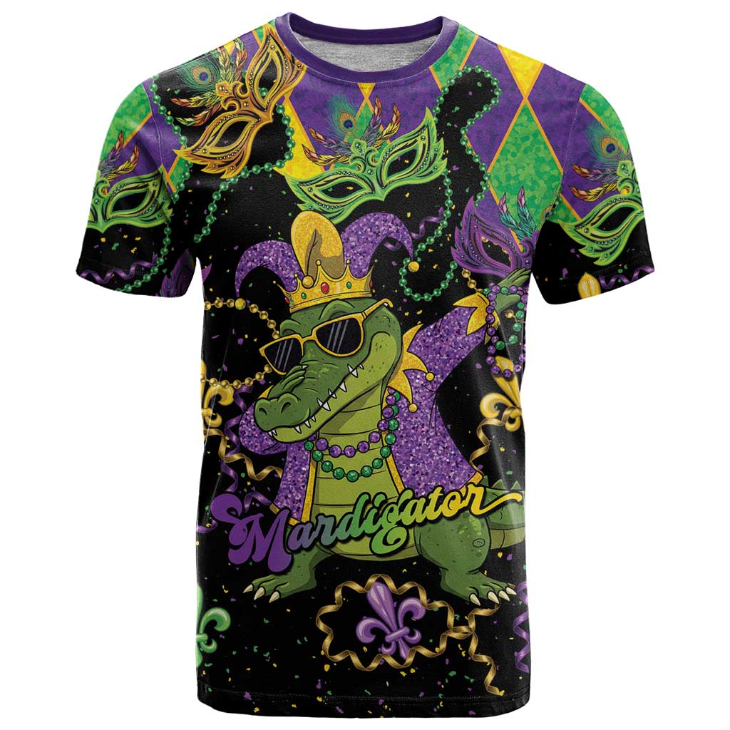 Mardi Gras Alligator T Shirt Mardigator On Tuesdays We Wear Beads - Wonder Print Shop