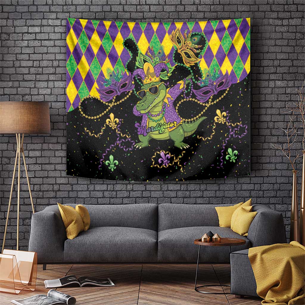 Mardi Gras Alligator Tapestry Mardigator On Tuesdays We Wear Beads - Wonder Print Shop