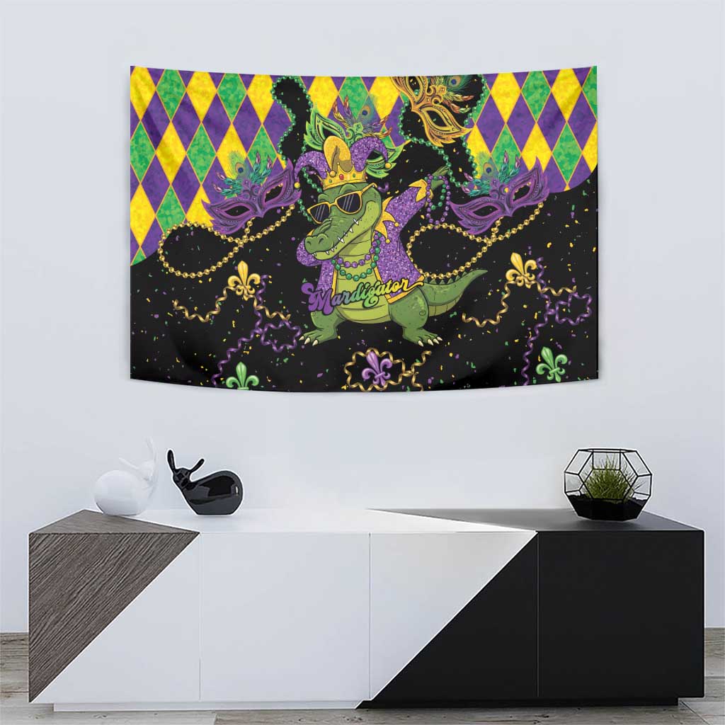 Mardi Gras Alligator Tapestry Mardigator On Tuesdays We Wear Beads - Wonder Print Shop