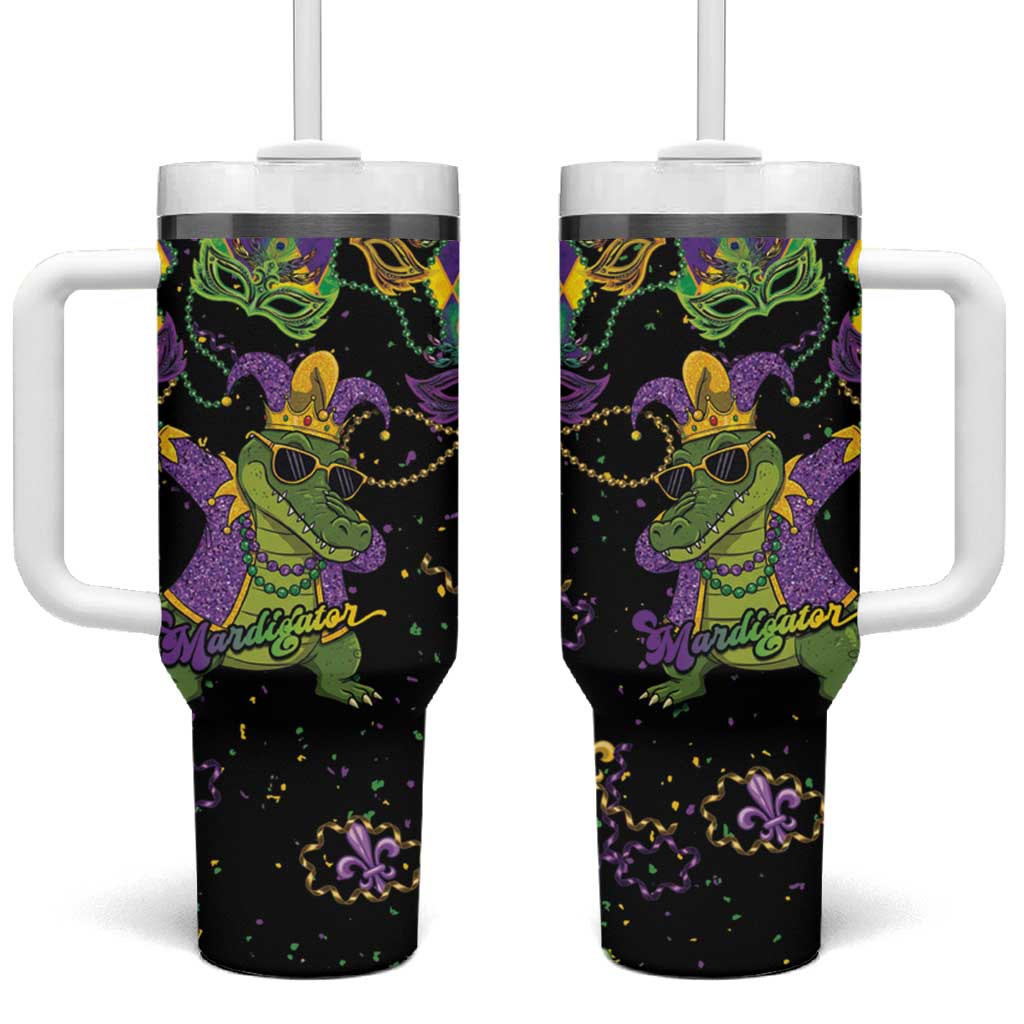 Mardi Gras Alligator Tumbler With Handle Mardigator On Tuesdays We Wear Beads - Wonder Print Shop