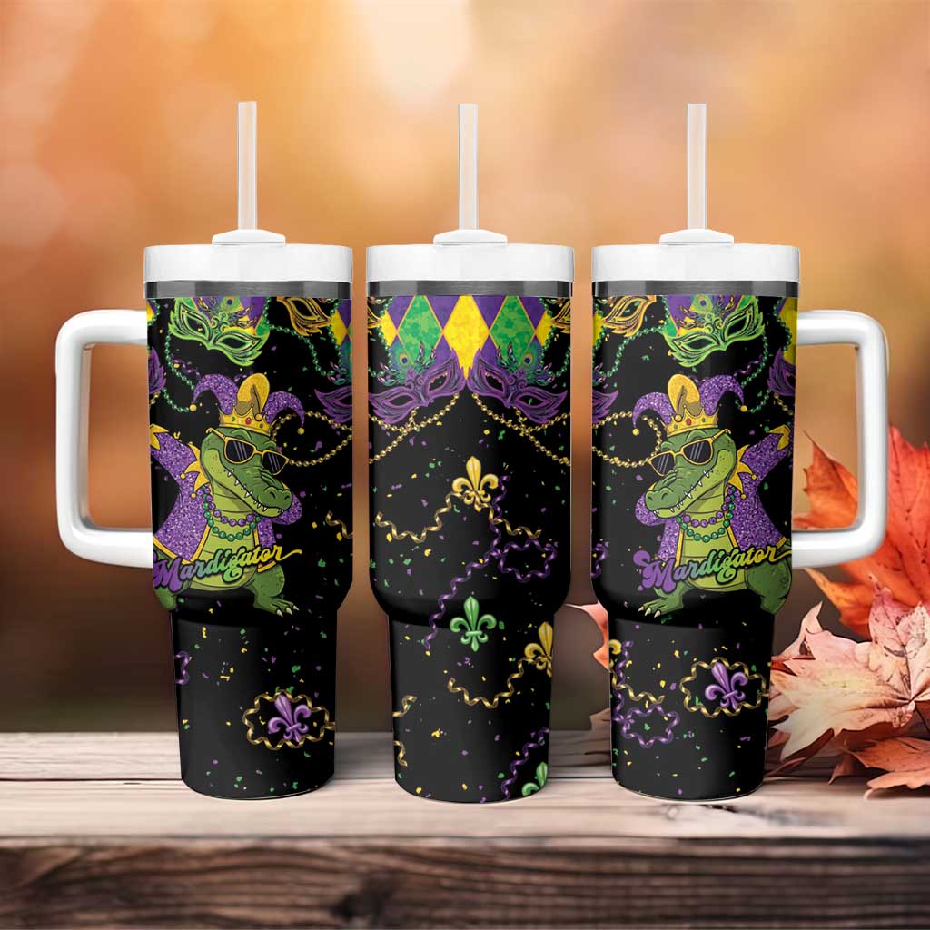 Mardi Gras Alligator Tumbler With Handle Mardigator On Tuesdays We Wear Beads - Wonder Print Shop