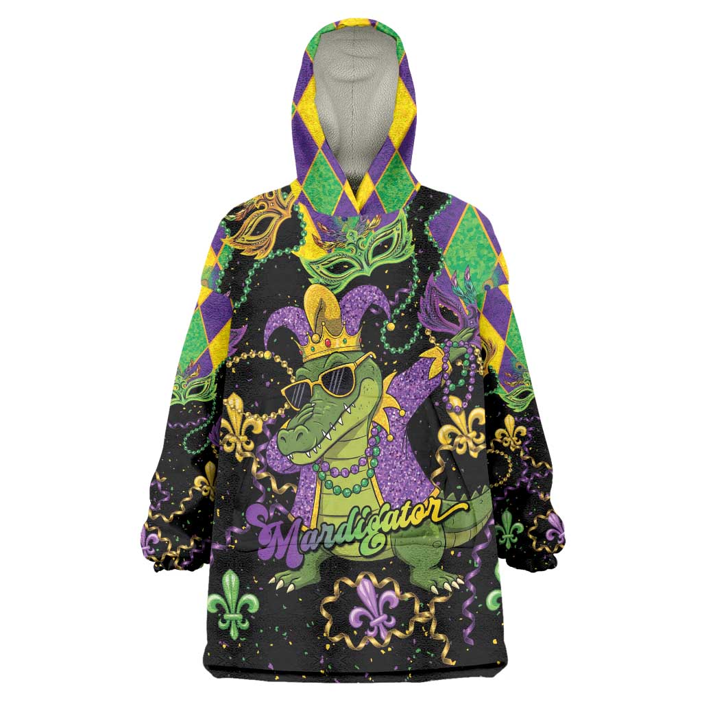 Mardi Gras Alligator Wearable Blanket Hoodie Mardigator On Tuesdays We Wear Beads - Wonder Print Shop