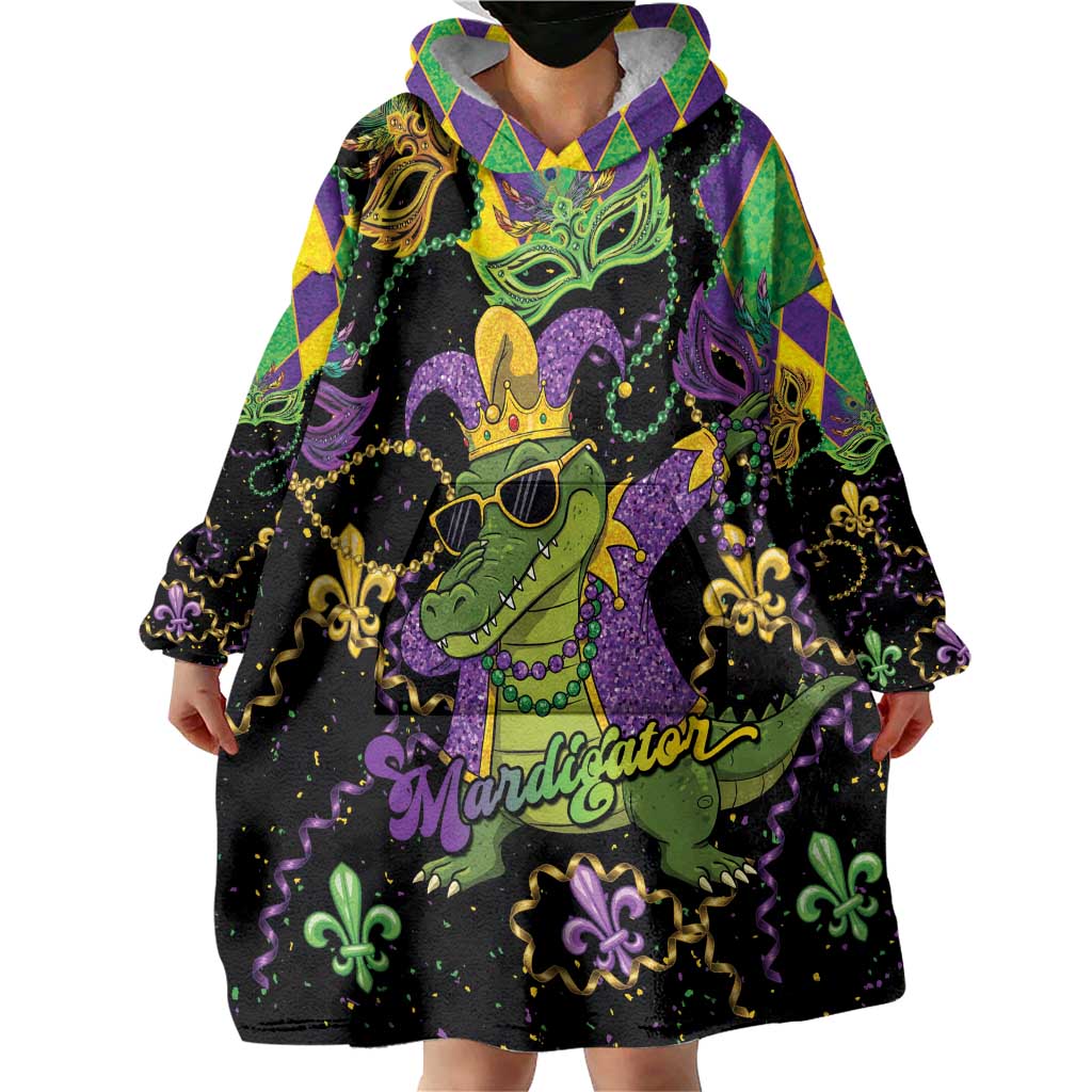 Mardi Gras Alligator Wearable Blanket Hoodie Mardigator On Tuesdays We Wear Beads - Wonder Print Shop