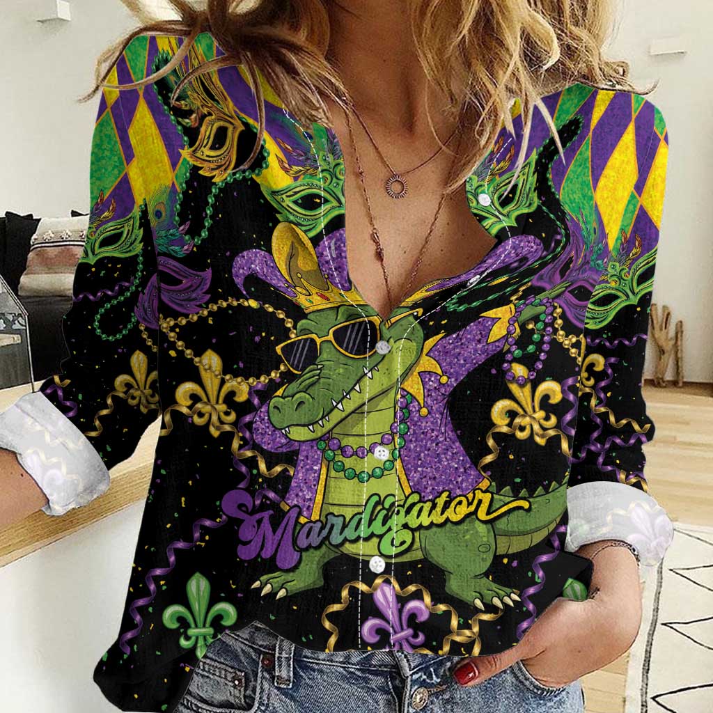 Mardi Gras Alligator Women Casual Shirt Mardigator On Tuesdays We Wear Beads - Wonder Print Shop