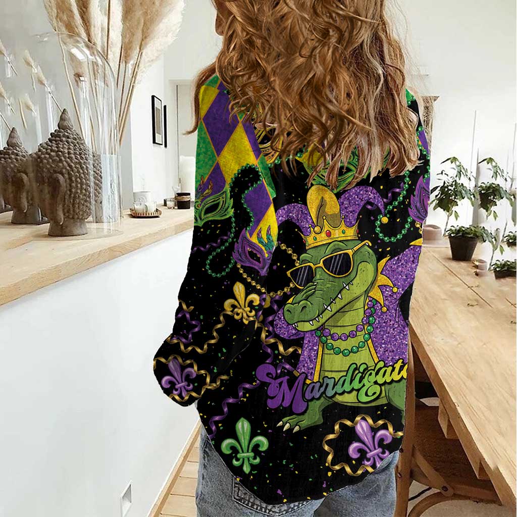 Mardi Gras Alligator Women Casual Shirt Mardigator On Tuesdays We Wear Beads - Wonder Print Shop