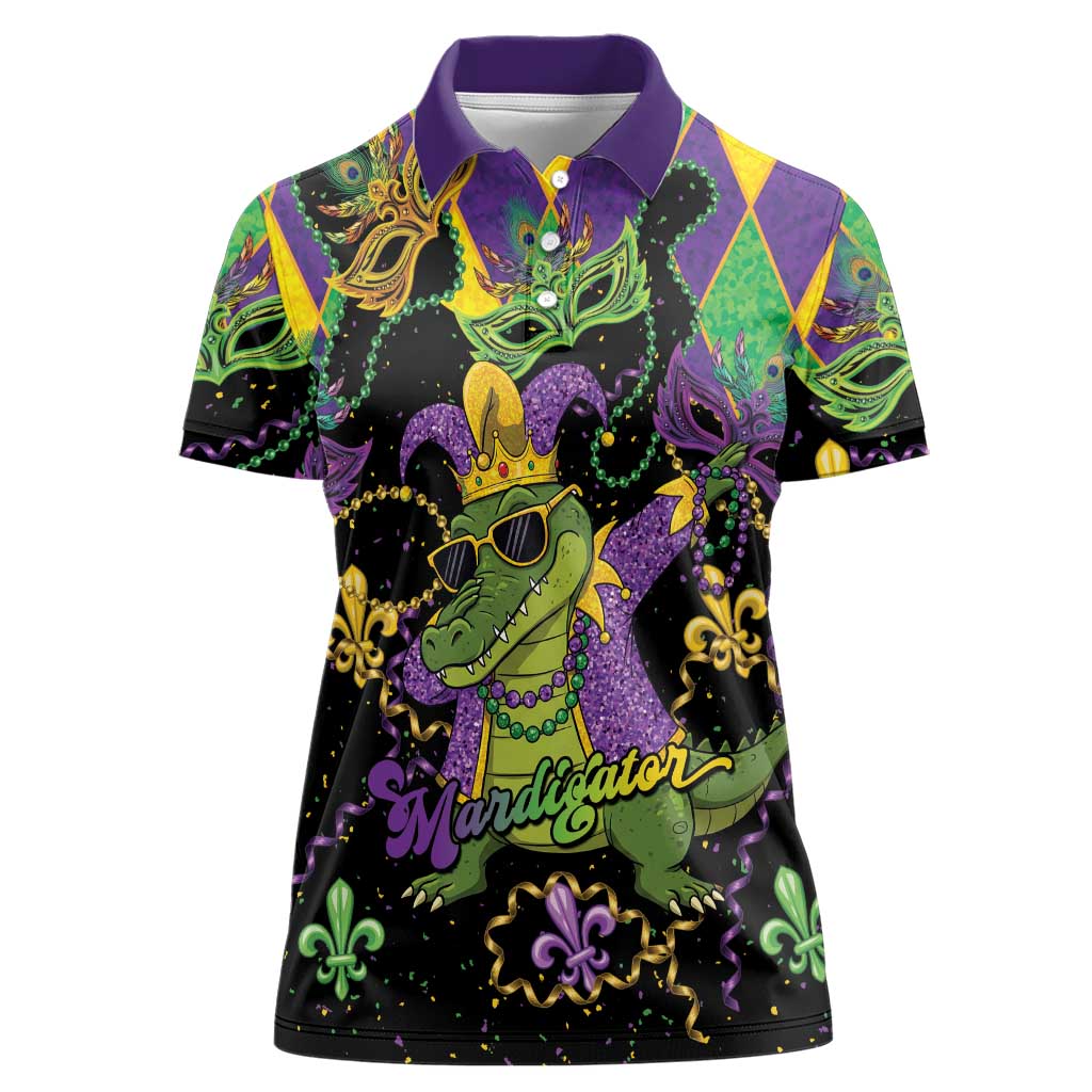Mardi Gras Alligator Women Polo Shirt Mardigator On Tuesdays We Wear Beads - Wonder Print Shop