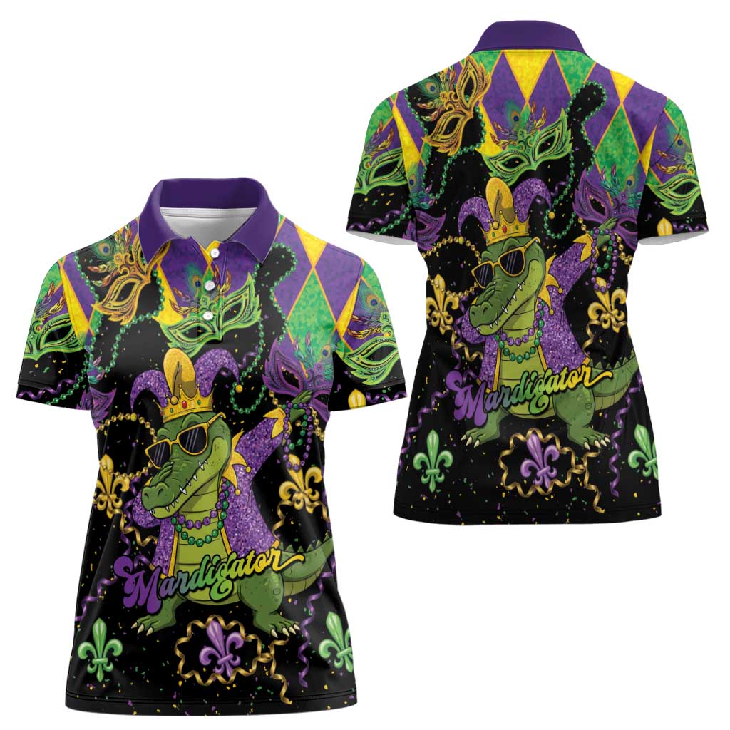 Mardi Gras Alligator Women Polo Shirt Mardigator On Tuesdays We Wear Beads - Wonder Print Shop