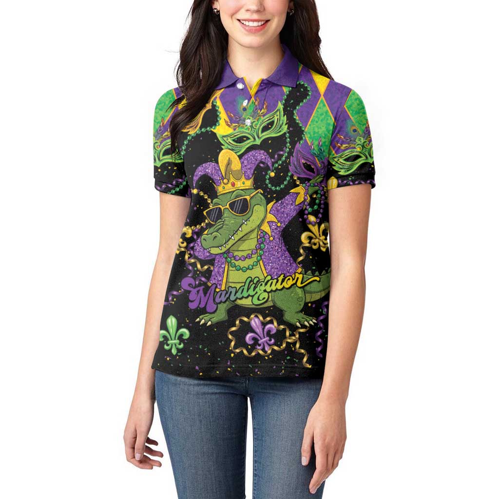 Mardi Gras Alligator Women Polo Shirt Mardigator On Tuesdays We Wear Beads - Wonder Print Shop