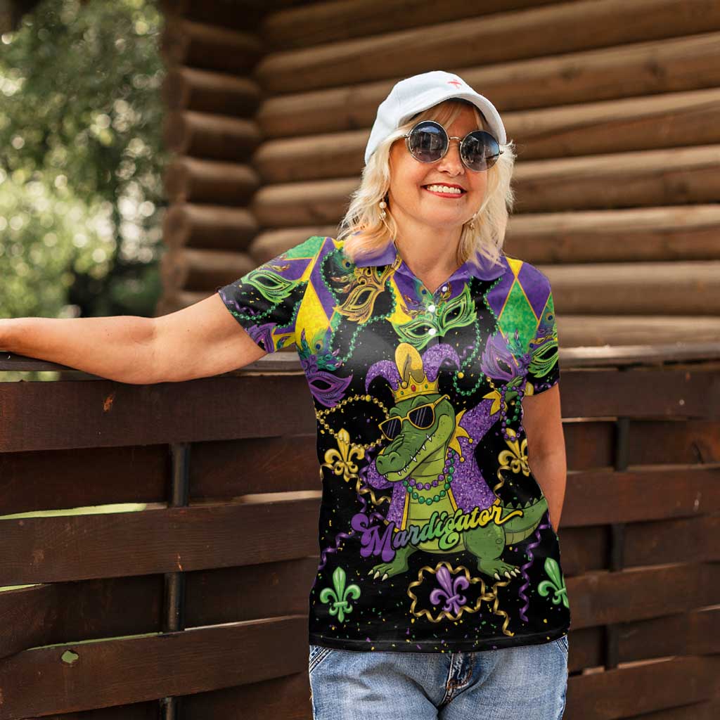 Mardi Gras Alligator Women Polo Shirt Mardigator On Tuesdays We Wear Beads - Wonder Print Shop