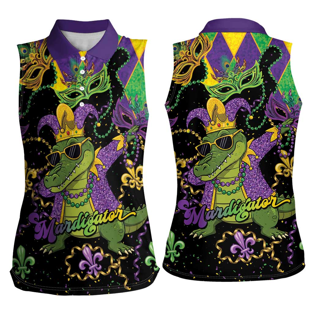 Mardi Gras Alligator Women Sleeveless Polo Shirt Mardigator On Tuesdays We Wear Beads - Wonder Print Shop