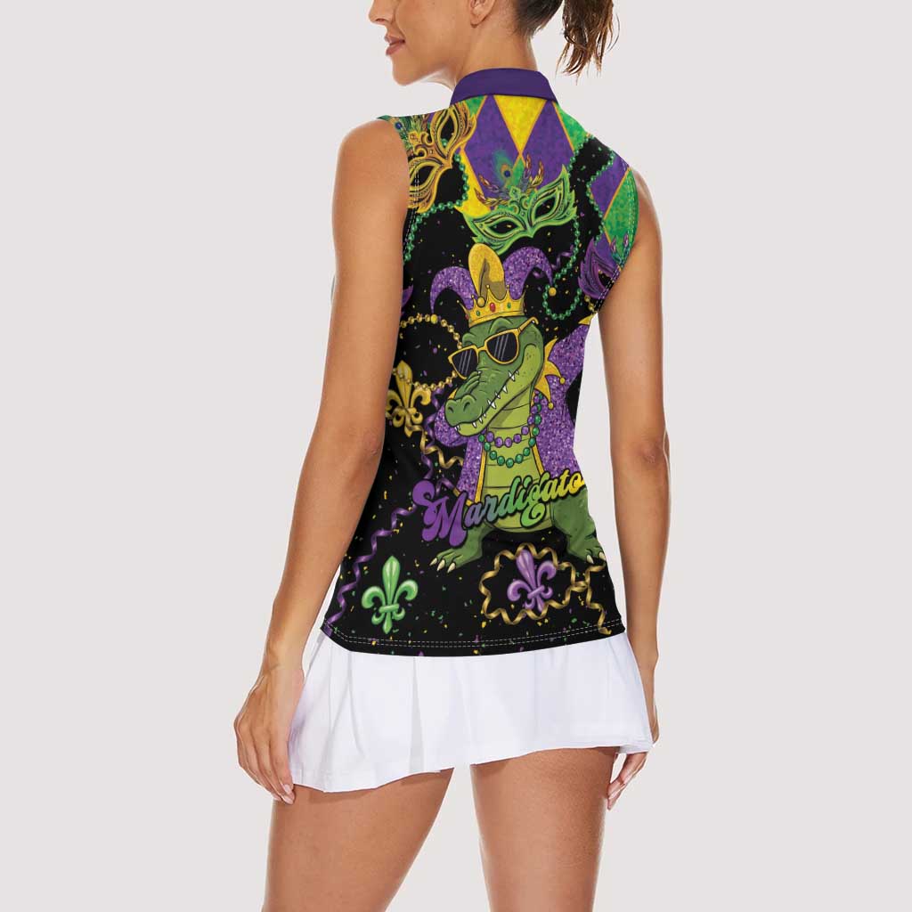 Mardi Gras Alligator Women Sleeveless Polo Shirt Mardigator On Tuesdays We Wear Beads - Wonder Print Shop