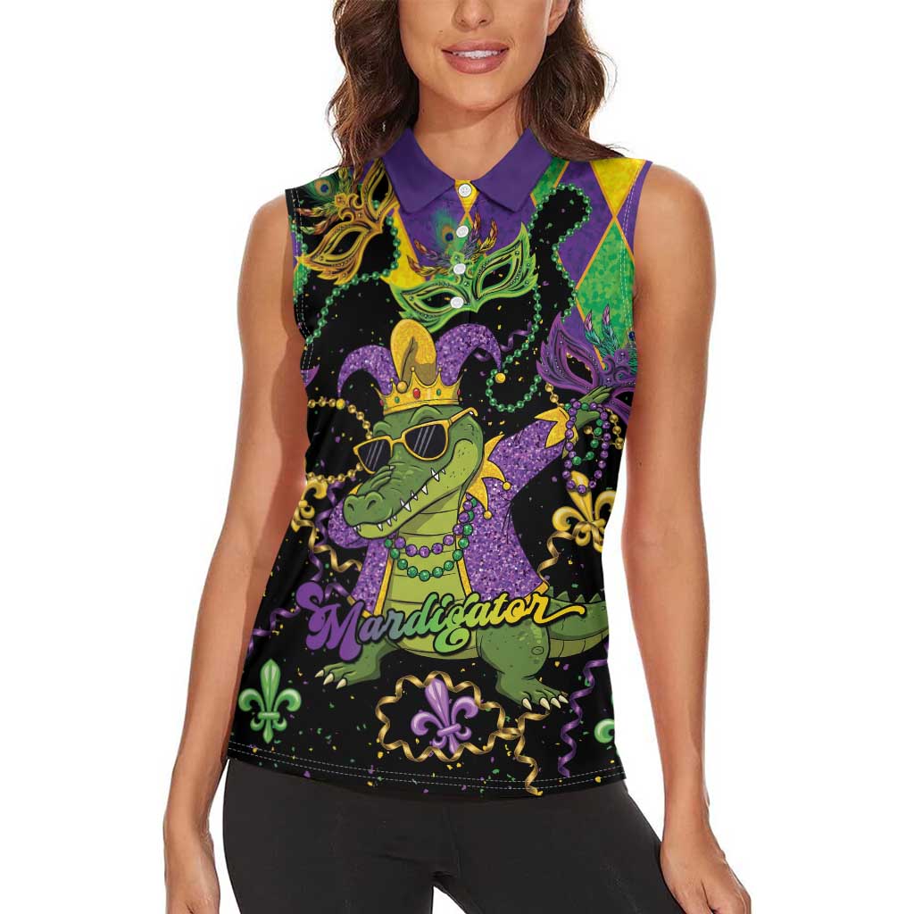 Mardi Gras Alligator Women Sleeveless Polo Shirt Mardigator On Tuesdays We Wear Beads - Wonder Print Shop