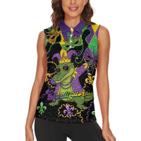 Mardi Gras Alligator Women Sleeveless Polo Shirt Mardigator On Tuesdays We Wear Beads - Wonder Print Shop