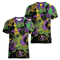 Mardi Gras Alligator Women V-Neck T-Shirt Mardigator On Tuesdays We Wear Beads - Wonder Print Shop