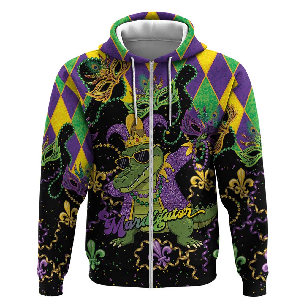 Mardi Gras Alligator Zip Hoodie Mardigator On Tuesdays We Wear Beads - Wonder Print Shop