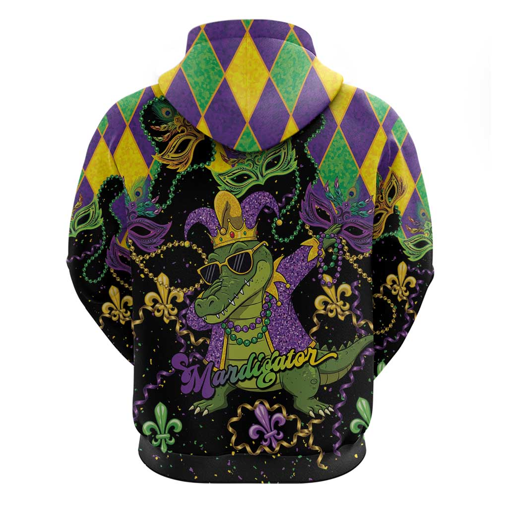 Mardi Gras Alligator Zip Hoodie Mardigator On Tuesdays We Wear Beads - Wonder Print Shop