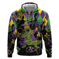 Mardi Gras Alligator Zip Hoodie Mardigator On Tuesdays We Wear Beads - Wonder Print Shop