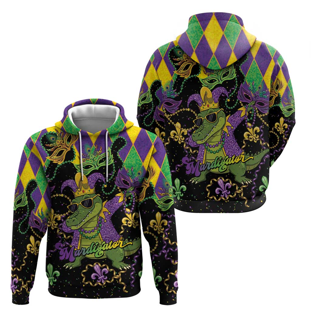 Mardi Gras Alligator Zip Hoodie Mardigator On Tuesdays We Wear Beads - Wonder Print Shop