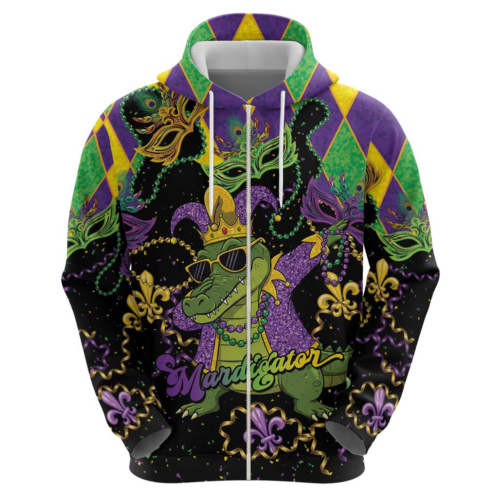 Mardi Gras Alligator Zip Hoodie Mardigator On Tuesdays We Wear Beads - Wonder Print Shop
