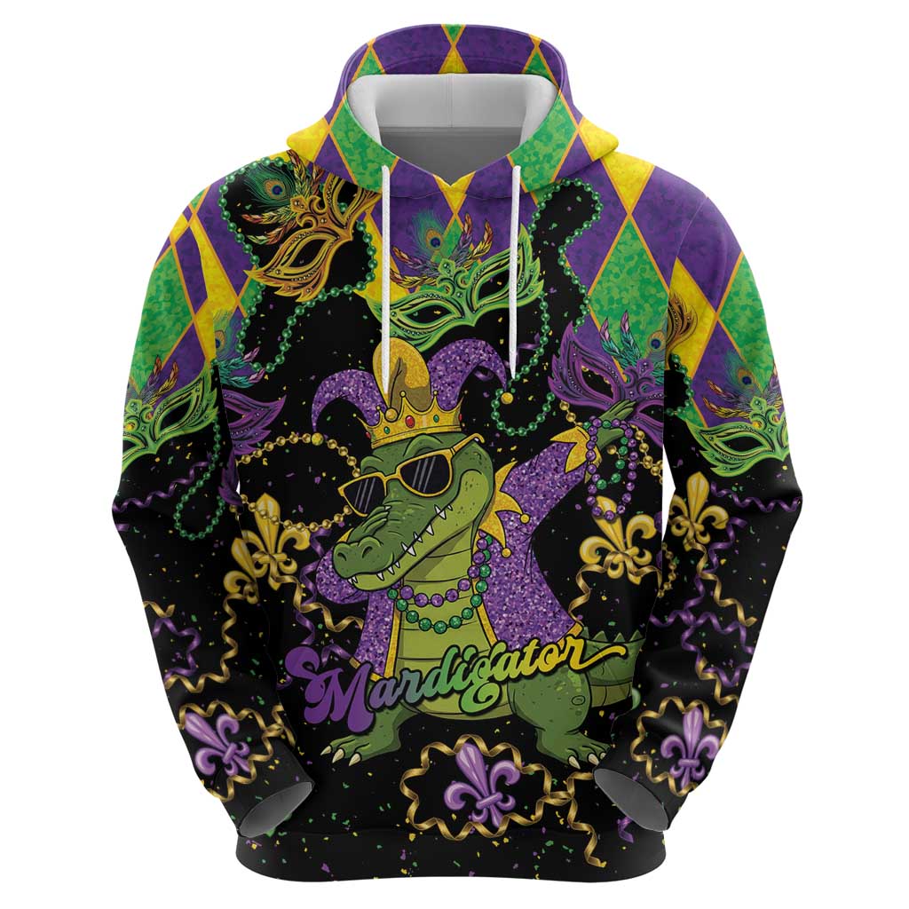 Mardi Gras Alligator Zip Hoodie Mardigator On Tuesdays We Wear Beads - Wonder Print Shop